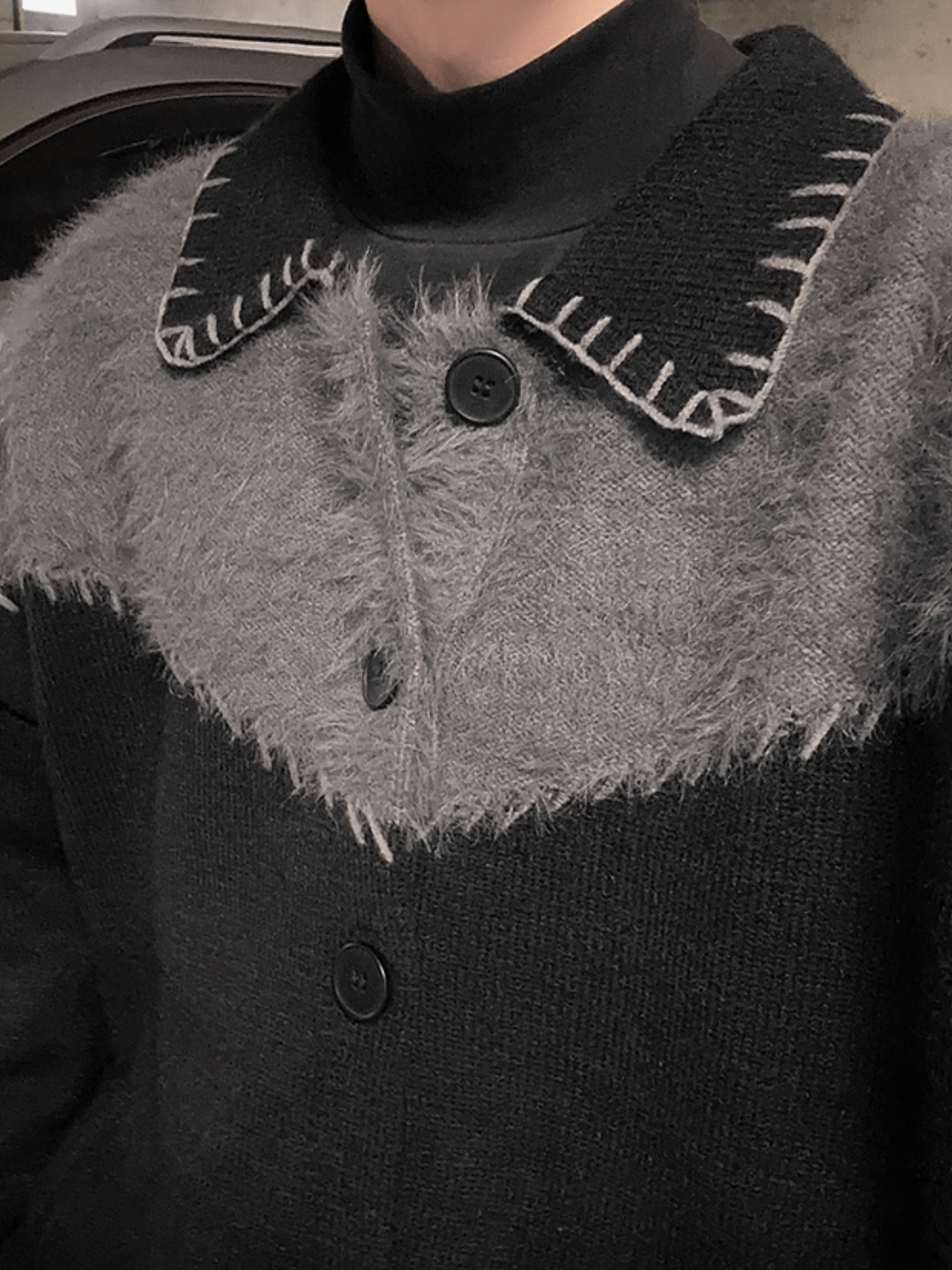 [JM HOMME] Clashing color loose sweater jacket S0160