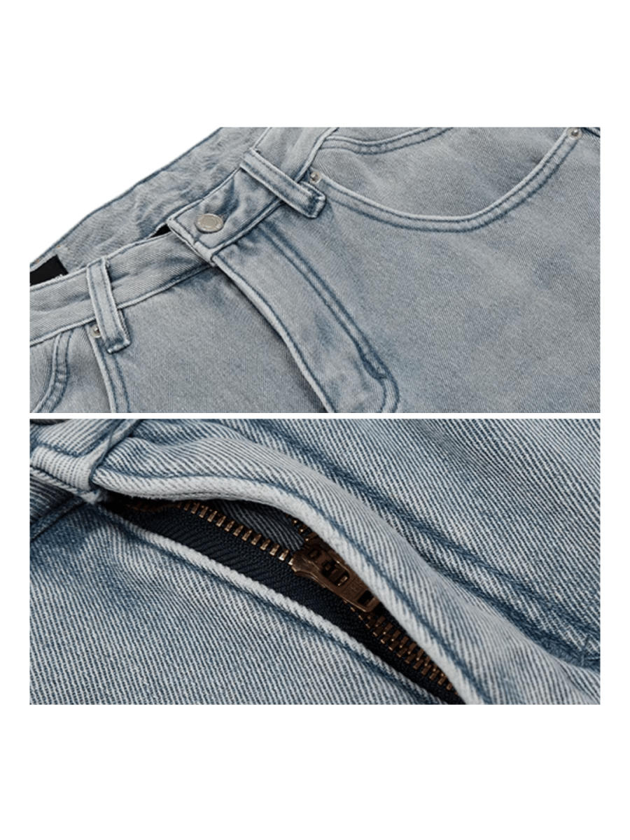 loose straight washed jeans B0117