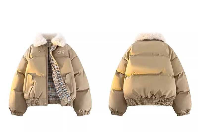 Lapel fur collar cotton dress T0081