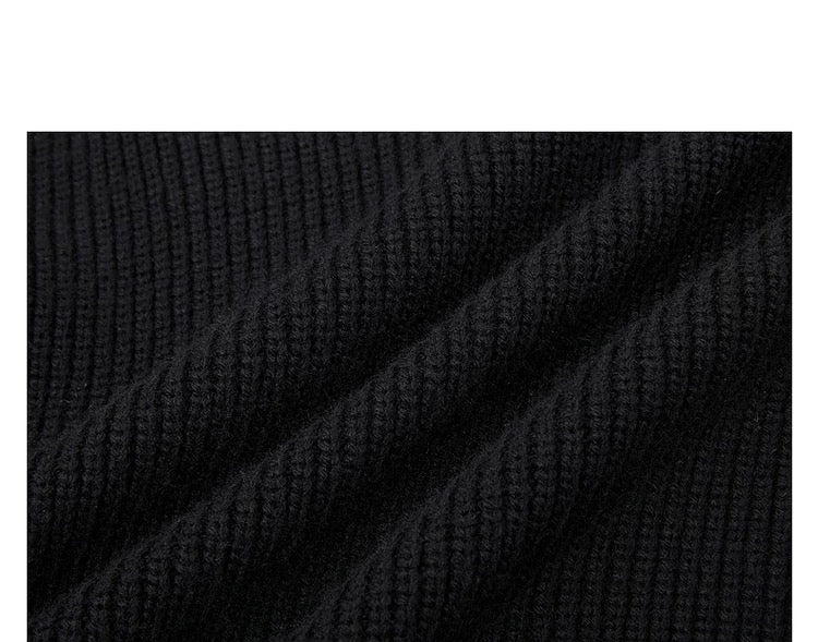 Suéter holgado de punto de lana de color liso para hombre, con cuello semialto y diseño estampado para invierno - Capa base ideal T0043