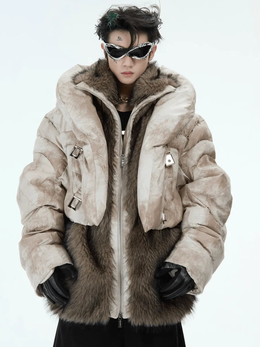 [CULTUREE] FAKE TWO-PIECE DESIGN FUR COTTON JACKET T0087