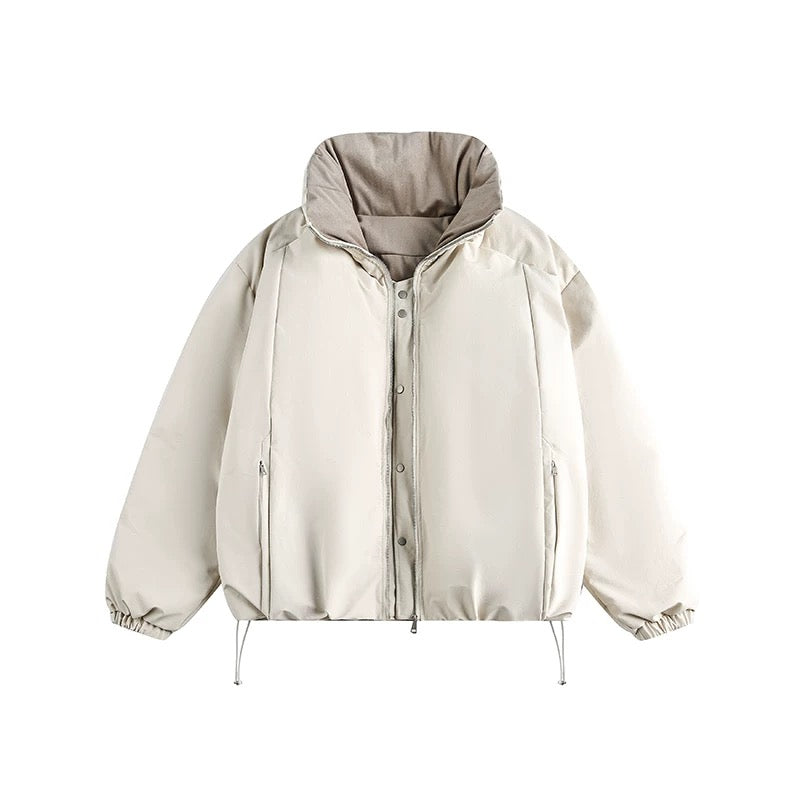 Men’s White Duck Down Stand Collar Puffer Jacket – Minimal Warm Winter Outerwear T0140