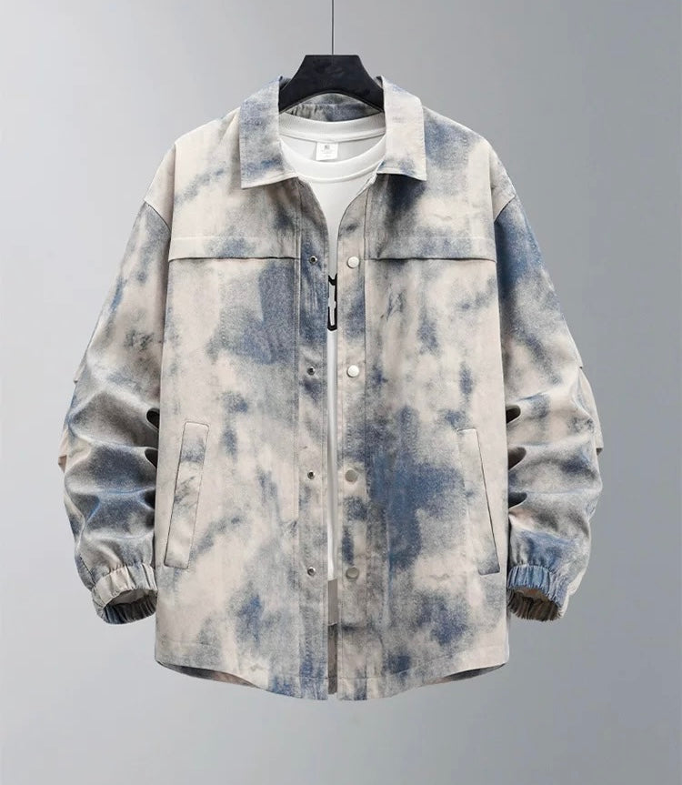 Chaqueta vintage lavada con efecto sucio para hombre – Ropa de calle retro americana T0087