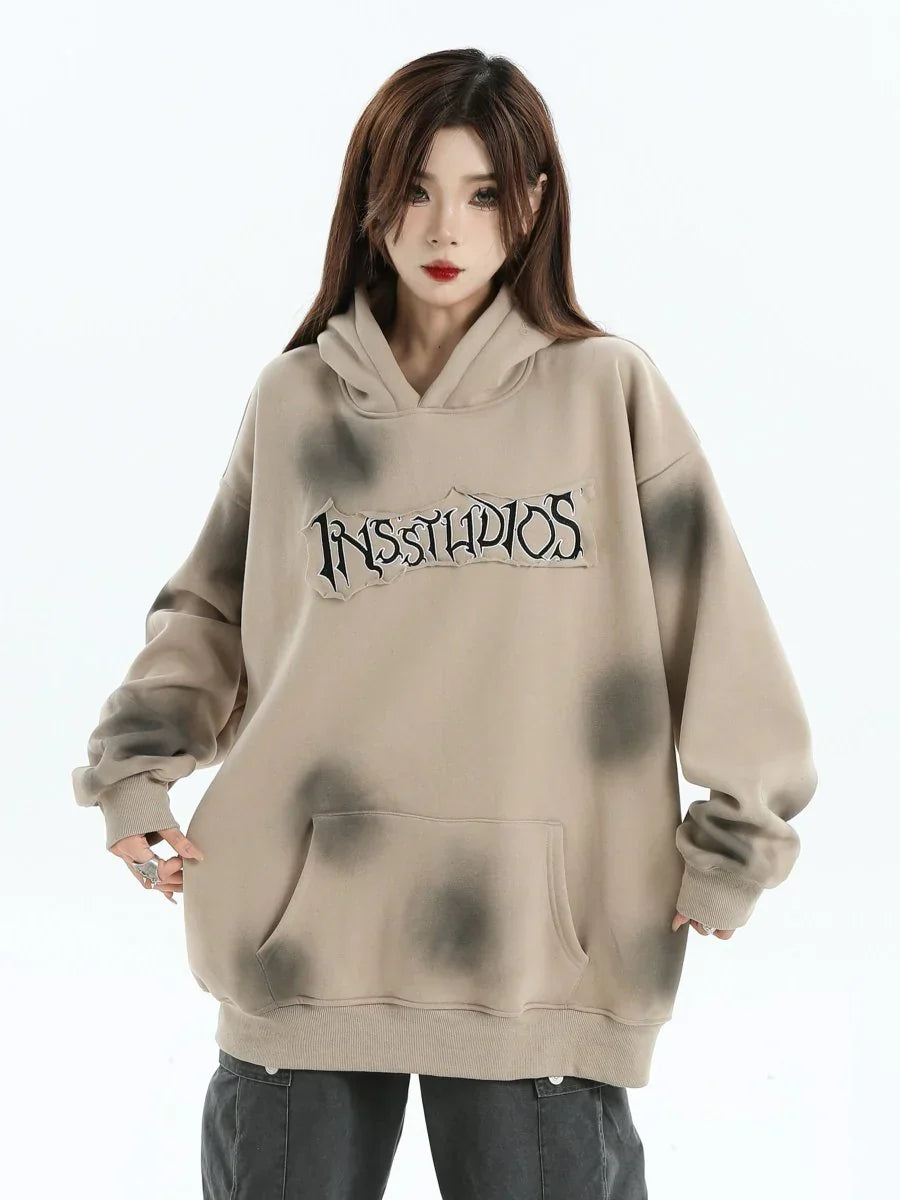 [INSstudios] SPRAY PAINT LOGO LOOSE HOODIE S0206