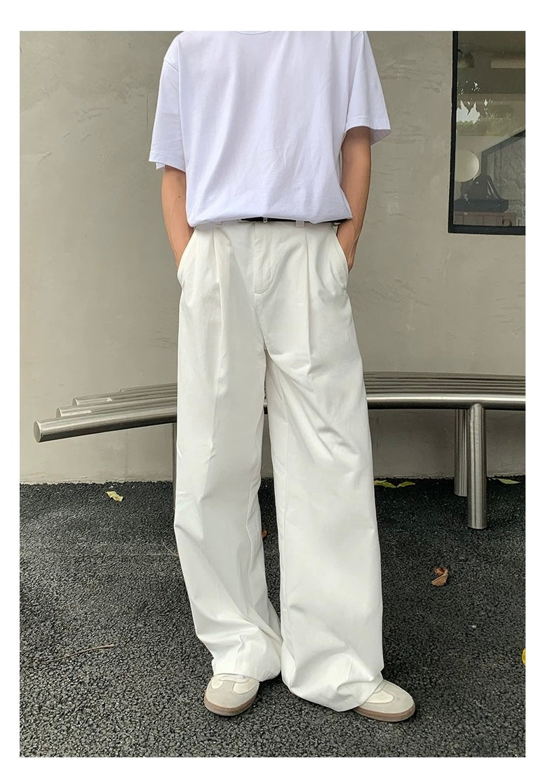 Men’s White Wide-Leg Pants – Loose Fit Minimalist Casual Trousers B0089