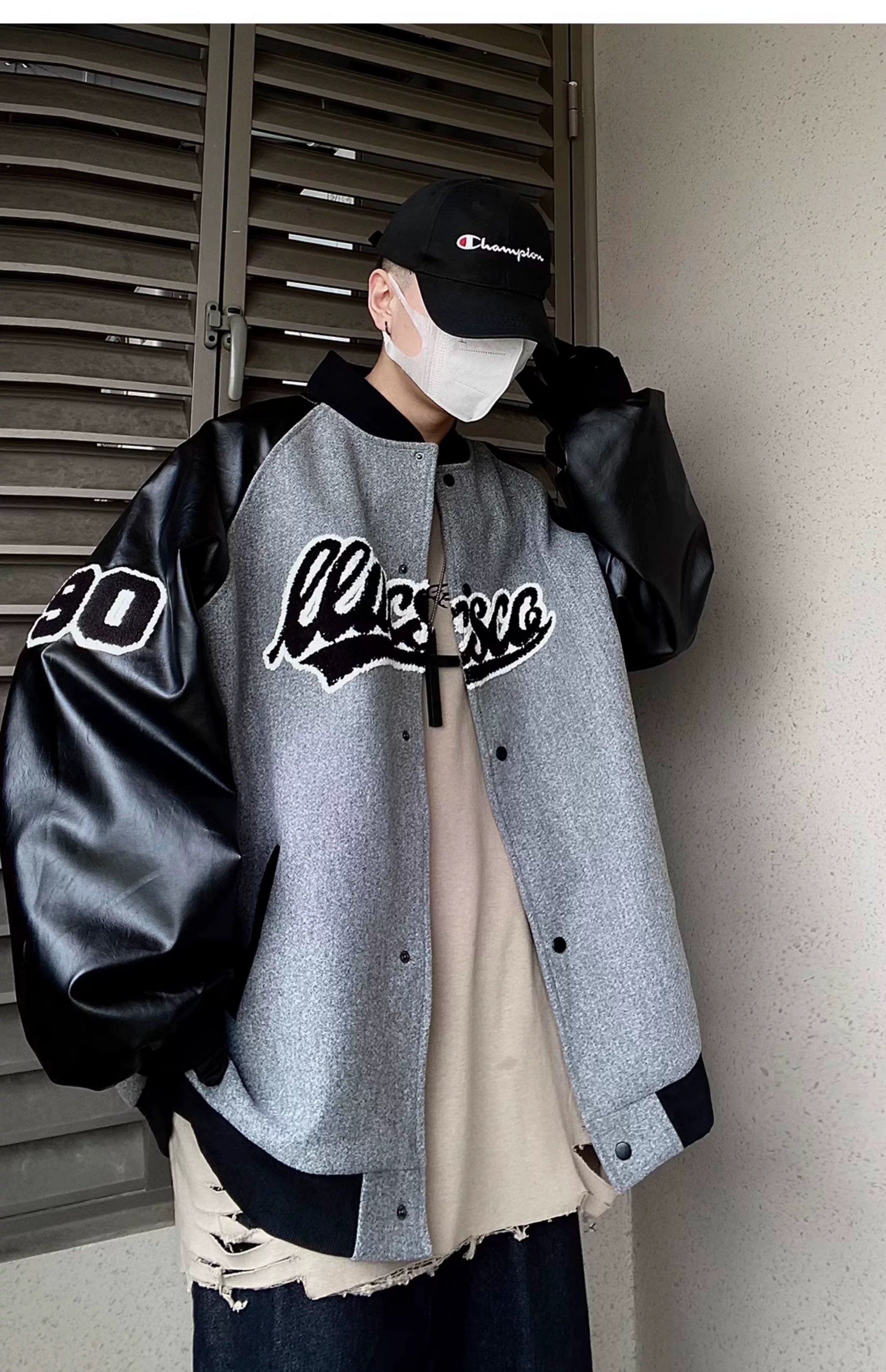 Men’s Hip Hop Varsity Jacket Streetwear Embroidered Baseball Bomber Retro Loose Fit Coat T0078