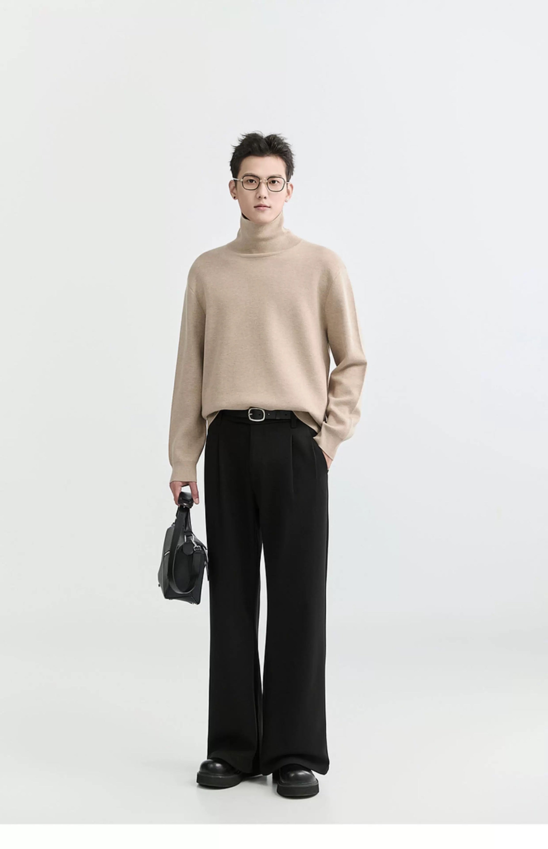 Suéter de punto de cuello alto para hombre - Capa base con forro polar grueso para otoño e invierno T0041