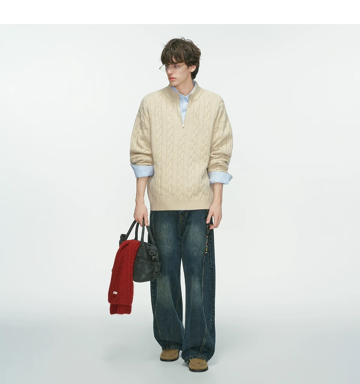 Men’s Old Money Half-Zip Cable Knit Sweater – Vintage Preppy Pullover Knitwear S0048