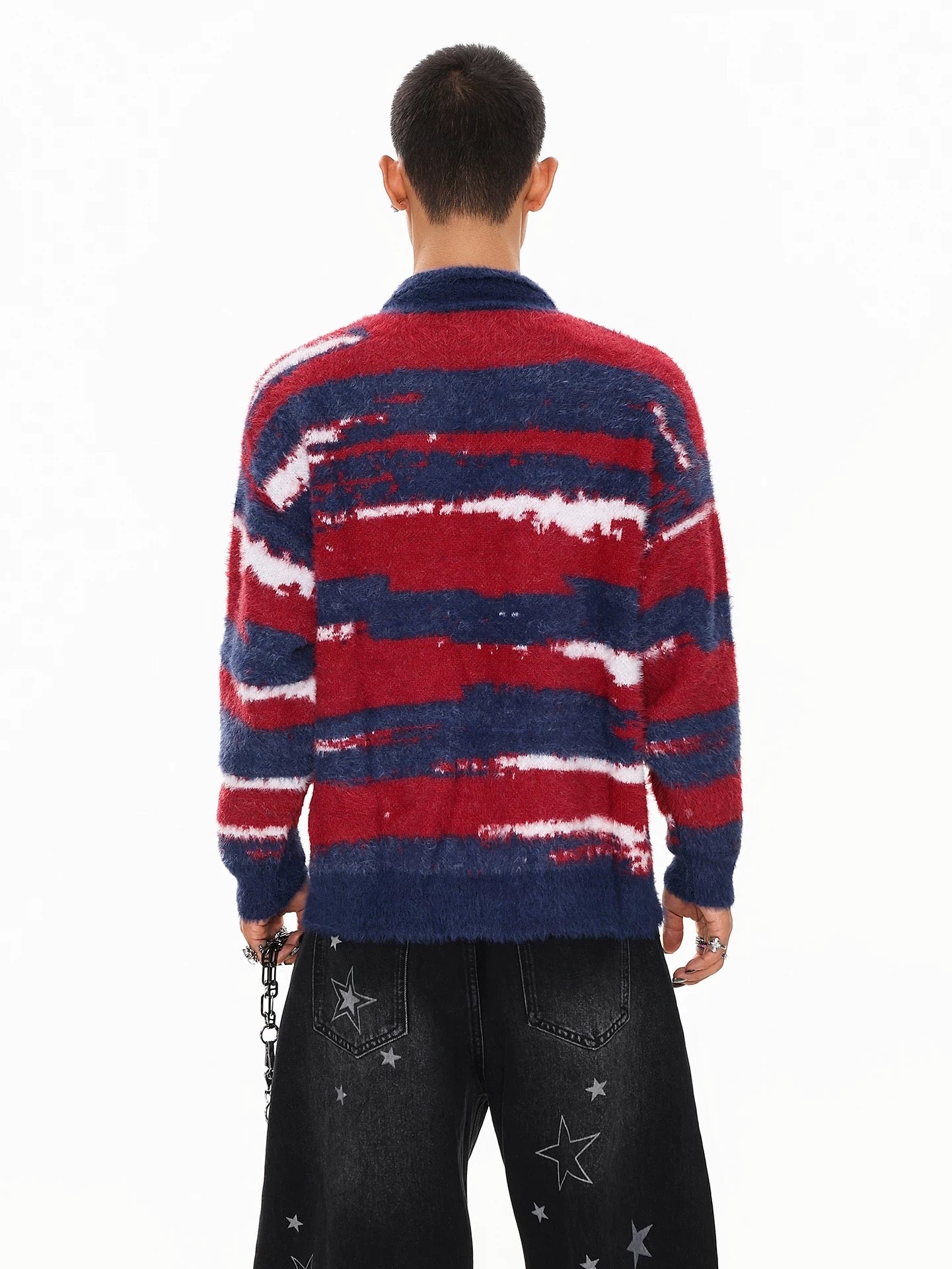 Men’s American Color-Block Striped Sweater – High Street Retro Knit Pullover S0055