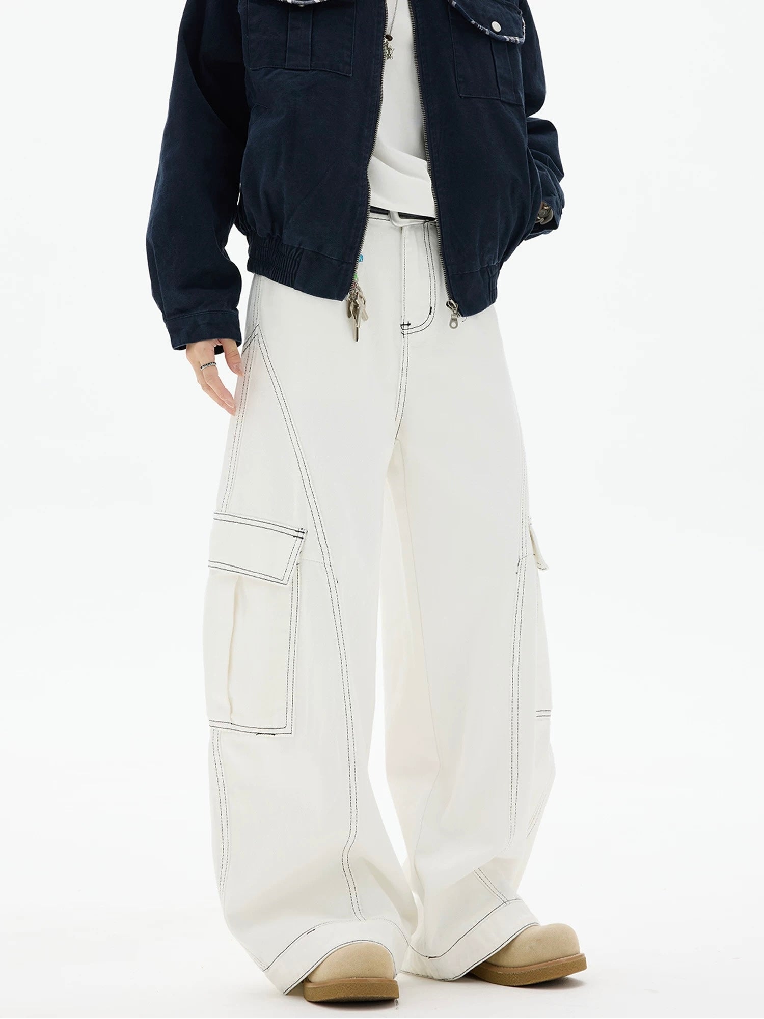 American Curved Wide-Leg Streetwear Trousers B0085