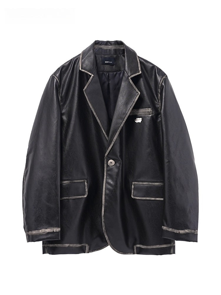 American retro Notting mountain leather suit for men and women, polished leather jacket R010