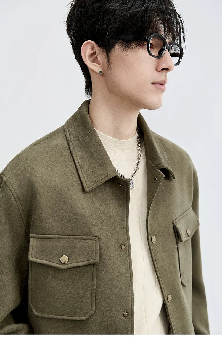 Chaqueta retro premium de ante sintético con solapa para hombre - Top corto informal para otoño T0039