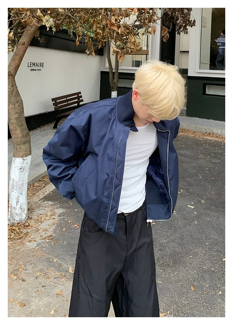 Men’s Short Padded Bomber Jacket – American Retro Street Winter Coat T0054