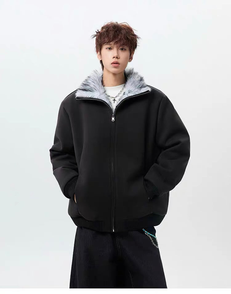 Men’s High-Neck Plush Fur Winter Jacket T0249