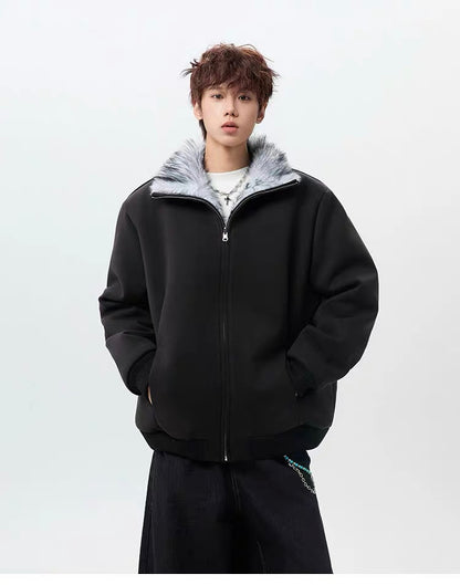 Men’s High-Neck Plush Fur Winter Jacket T0249