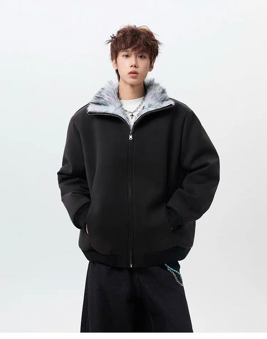 Men’s High-Neck Plush Fur Winter Jacket T0249