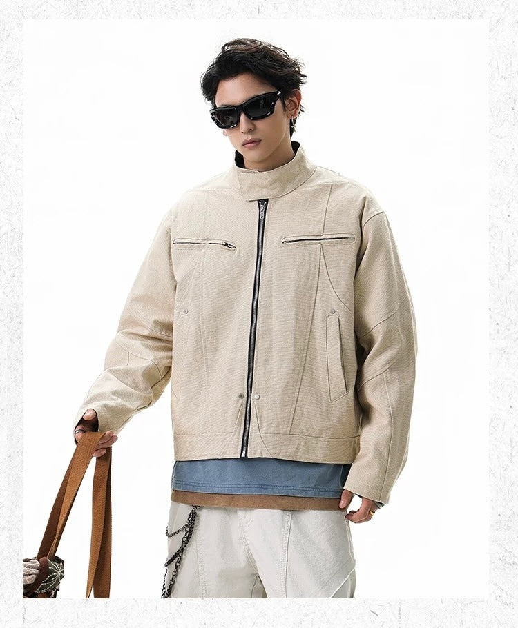 Harrington Stand Collar Utility Jacket – American Vintage Streetwear Coat T0032