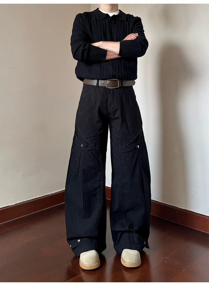 Men’s American Deconstructed Cargo Pants – Oversized Utility Streetwear Trousers B0051