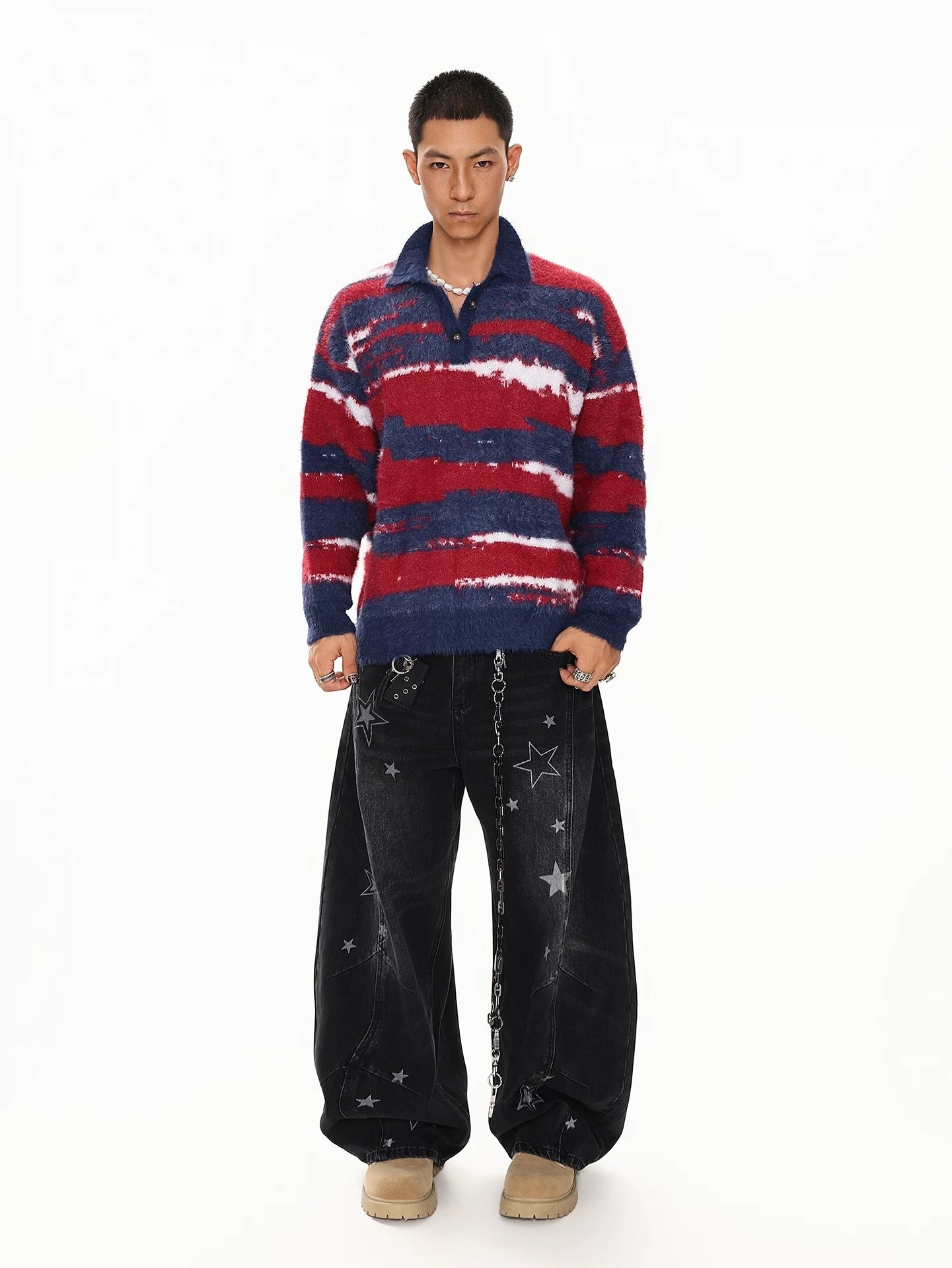 Men’s American Color-Block Striped Sweater – High Street Retro Knit Pullover S0055