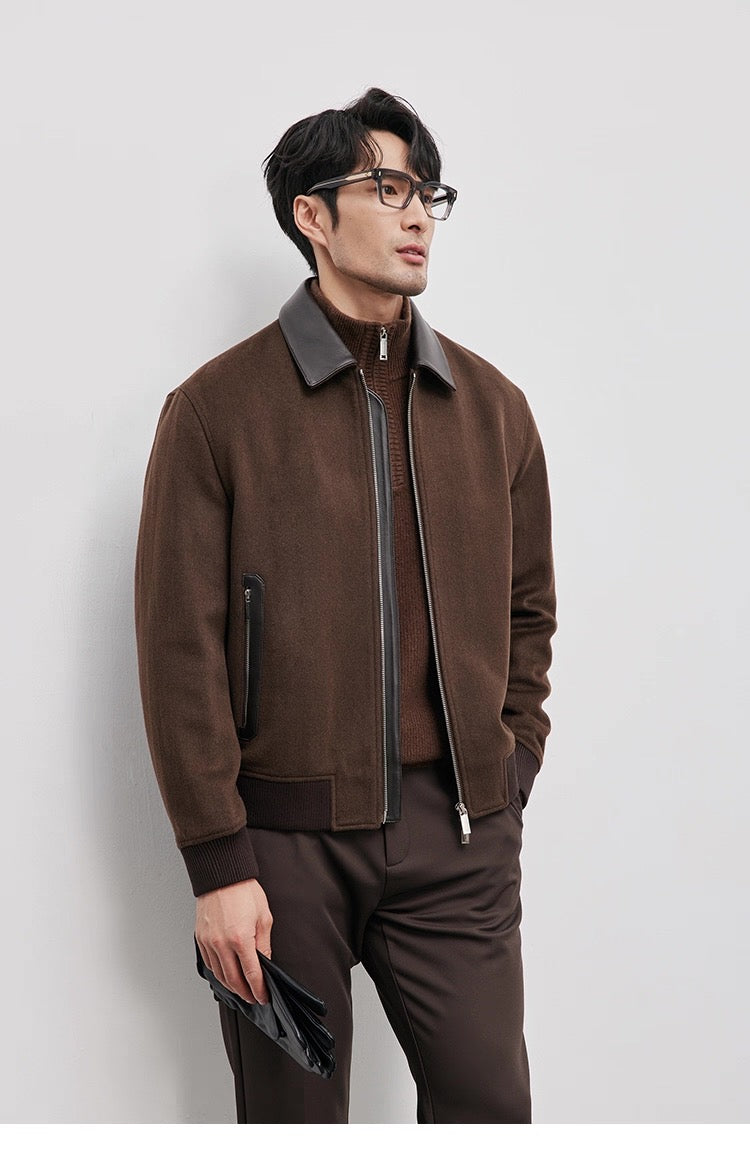 Chaqueta de aviador de piel auténtica – Bomber vintage americana con cremallera y cuello vuelto T0023