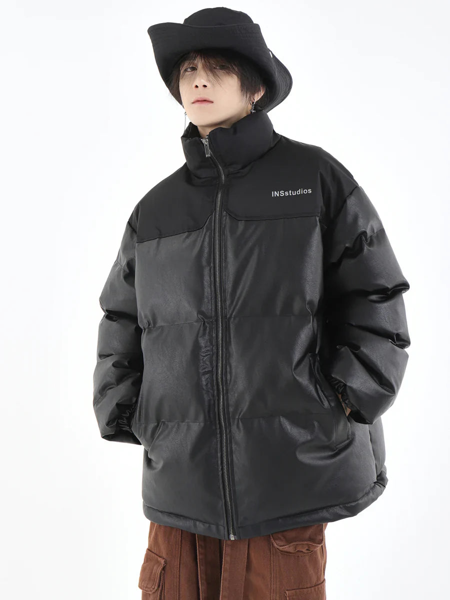 [INSstudios] PU LEATHER COTTON ZIPPER JACKET T0111