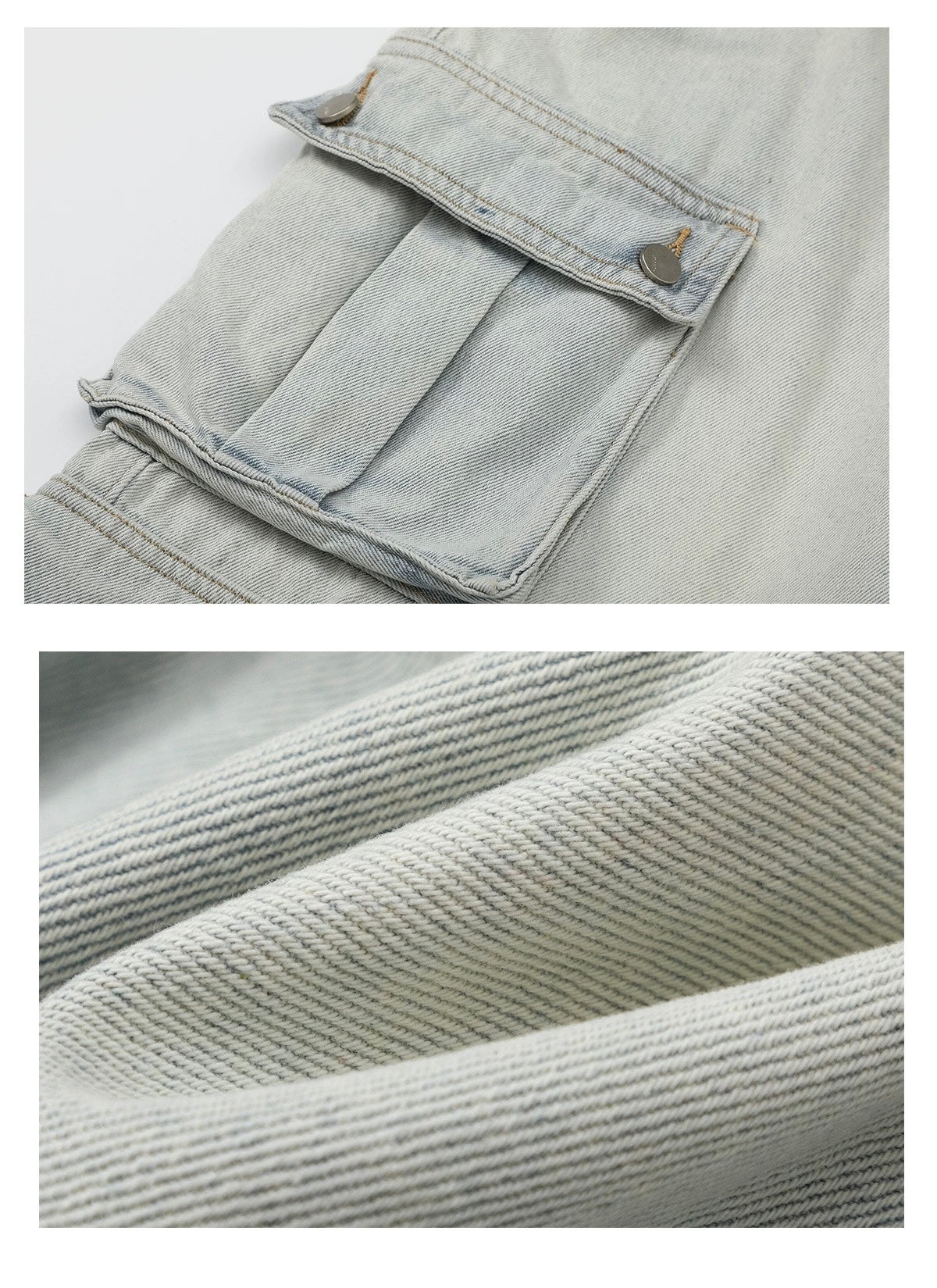 Men’s American Street Style Light Wash Multi-Pocket Jeans – Vintage Cargo Denim Pants B0053