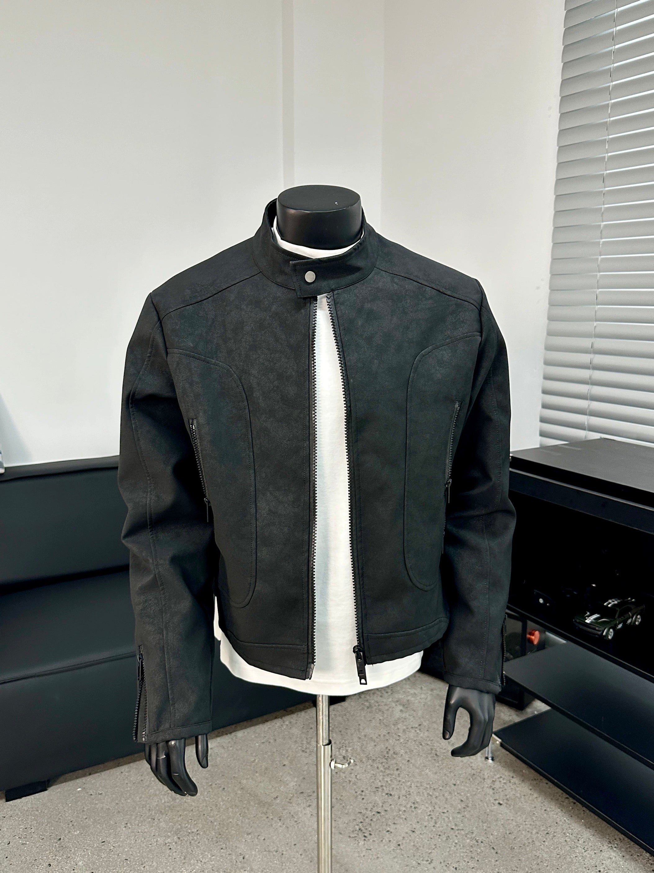 Men’s Deconstructed Patchwork Stand Collar Jacket – American Retro Street Outerwear T0137