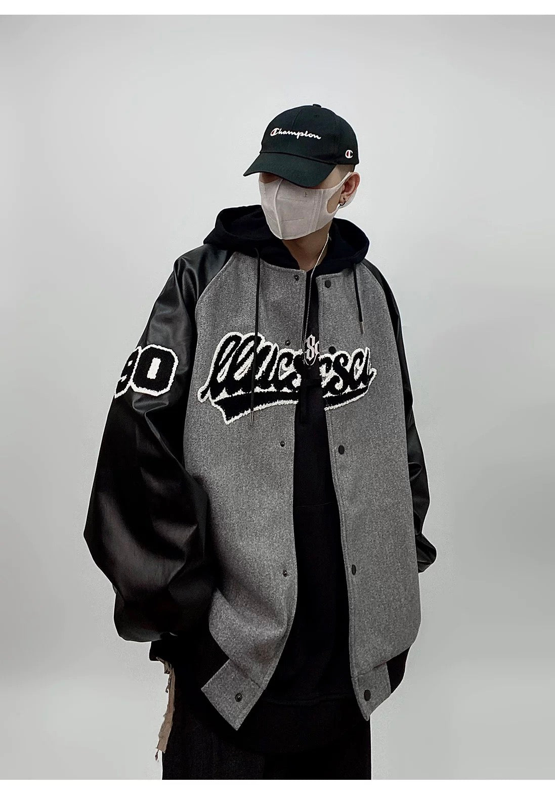Men’s Hip Hop Varsity Jacket Streetwear Embroidered Baseball Bomber Retro Loose Fit Coat T0078