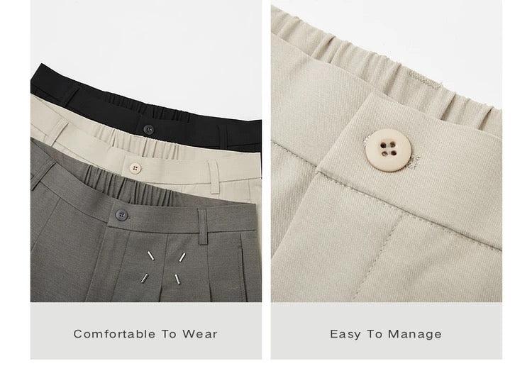 Wrinkle-Resistant Wool Embroidered Trousers - Men's Autumn Straight Leg Tencel Acetate Casual PantsB0103