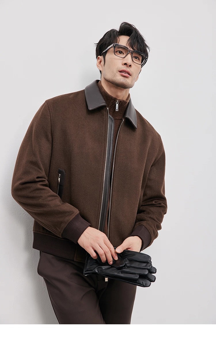 Chaqueta de aviador de piel auténtica – Bomber vintage americana con cremallera y cuello vuelto T0023