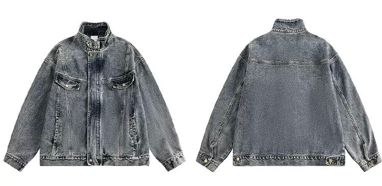 Men’s Vintage Washed Denim Jacket – American Retro Distressed Streetwear Outerwear T0046