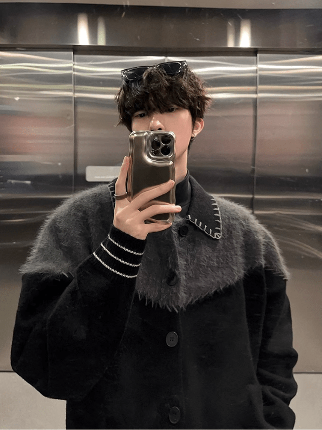 [JM HOMME] Clashing color loose sweater jacket S0160