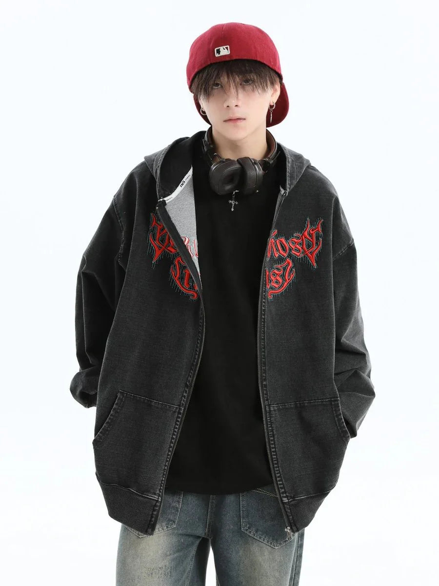 [INSstudios] GOTHIC LETTER LOGO DENIM JACKET T0098