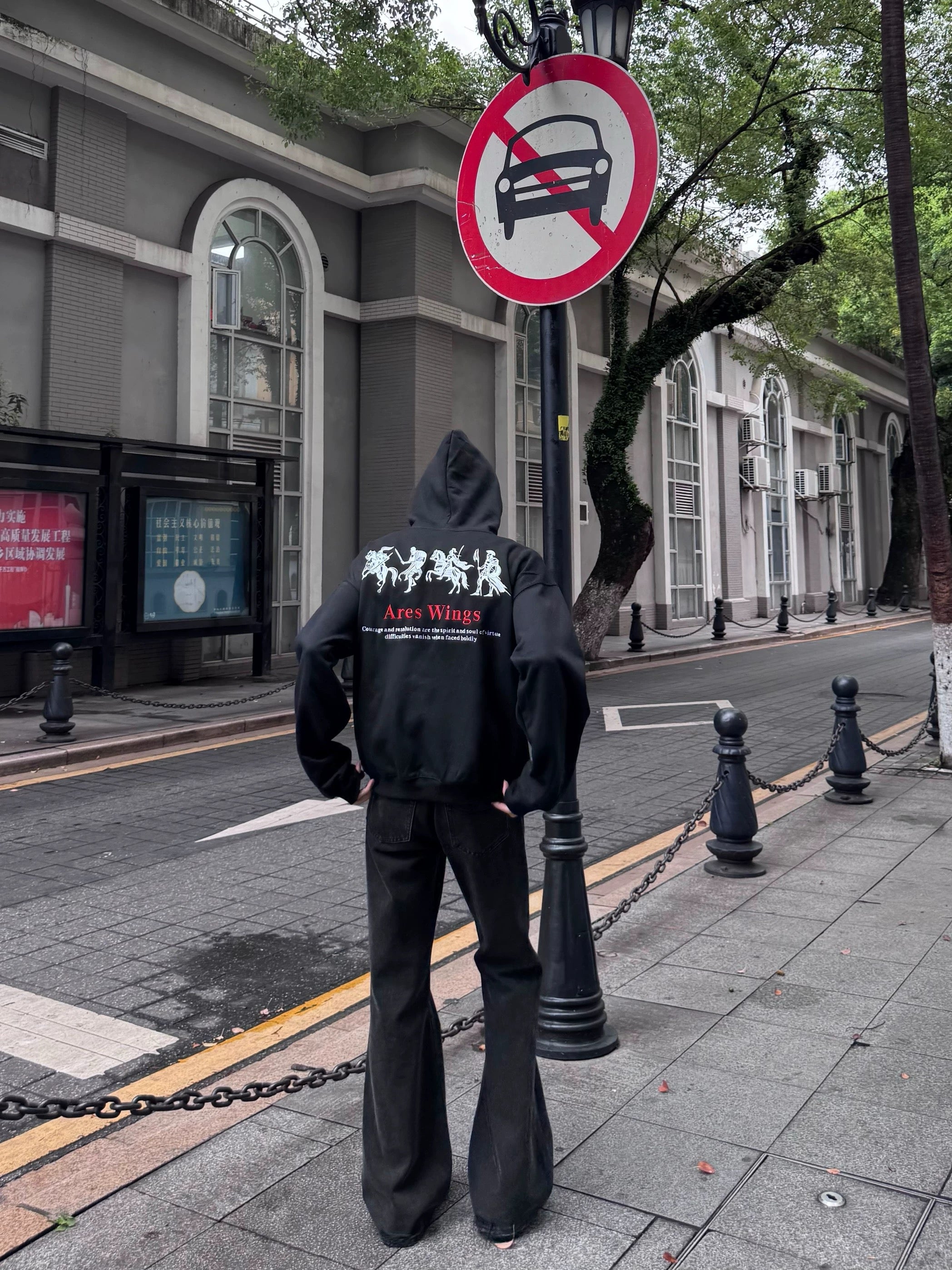 Men’s Embroidered Warhorse Hoodie – American Retro Street Pullover Sweatshirt S0046