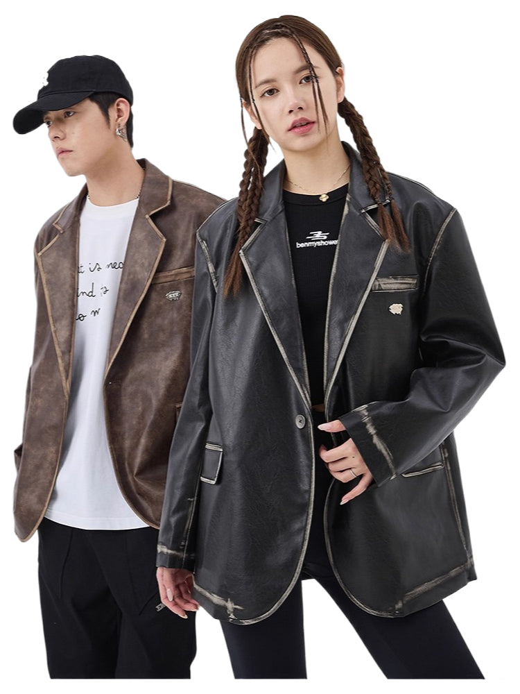 American retro Notting mountain leather suit for men and women, polished leather jacket R010