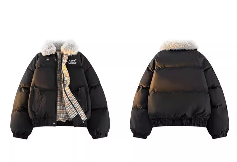 Lapel fur collar cotton dress T0081