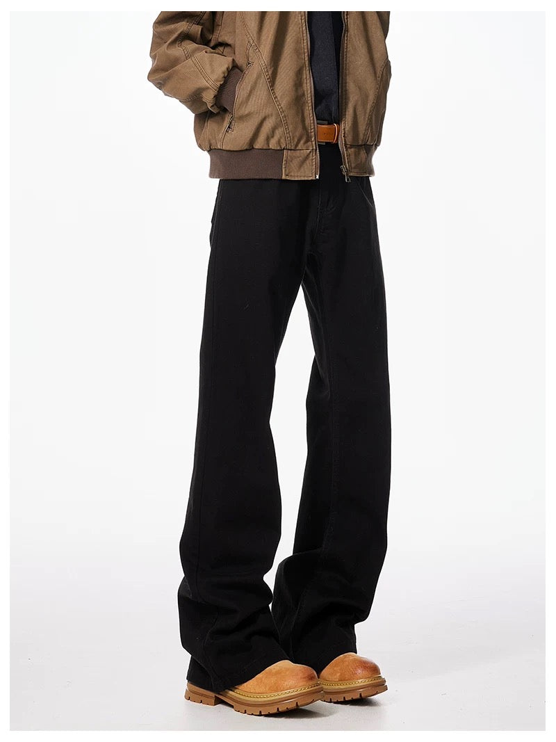 Men’s Black Straight-Leg Jeans – American Minimal Street Denim Pants B0077