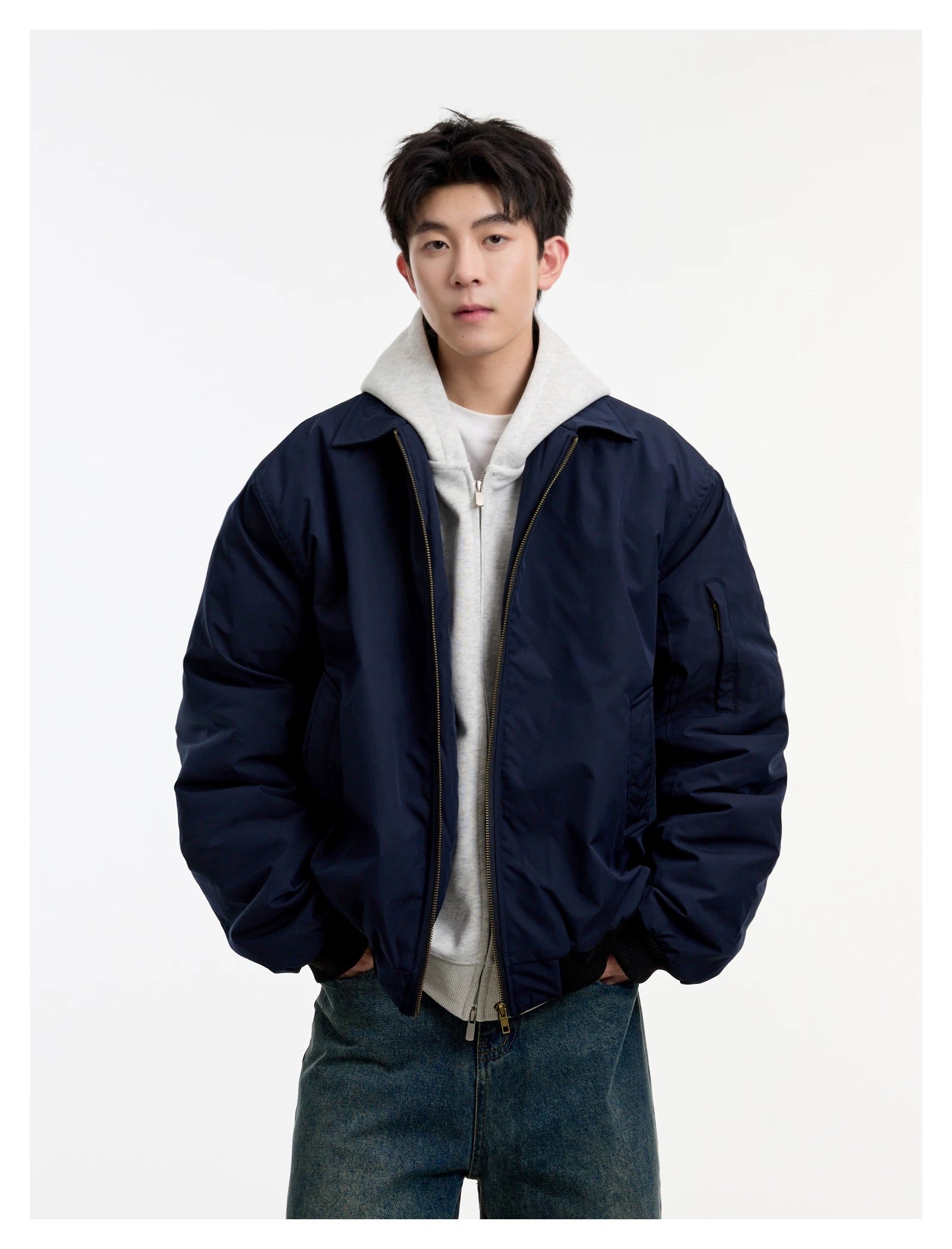 Men’s Vintage Bomber Puffer Jacket – American Retro Flight Cotton Outerwear T0070