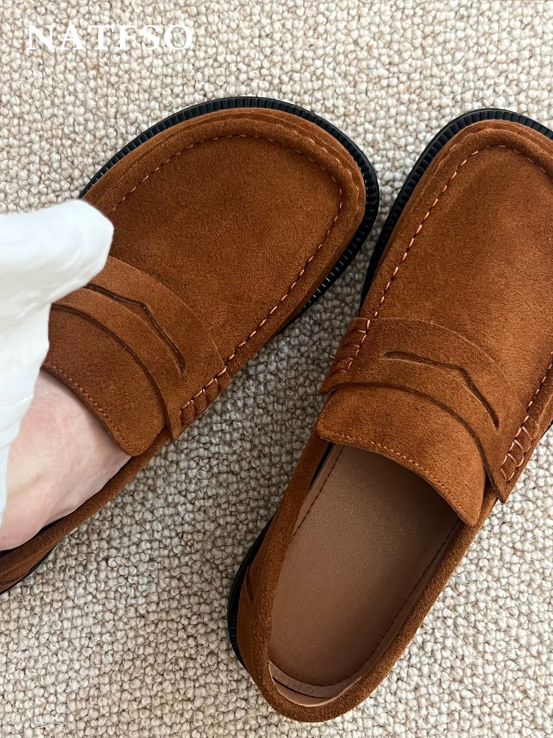 Vintage Brown Suede Loafers - Square-Toed Slip-On Moccasins with Soft Sole (Old Money Style Casual Shoes) S0002