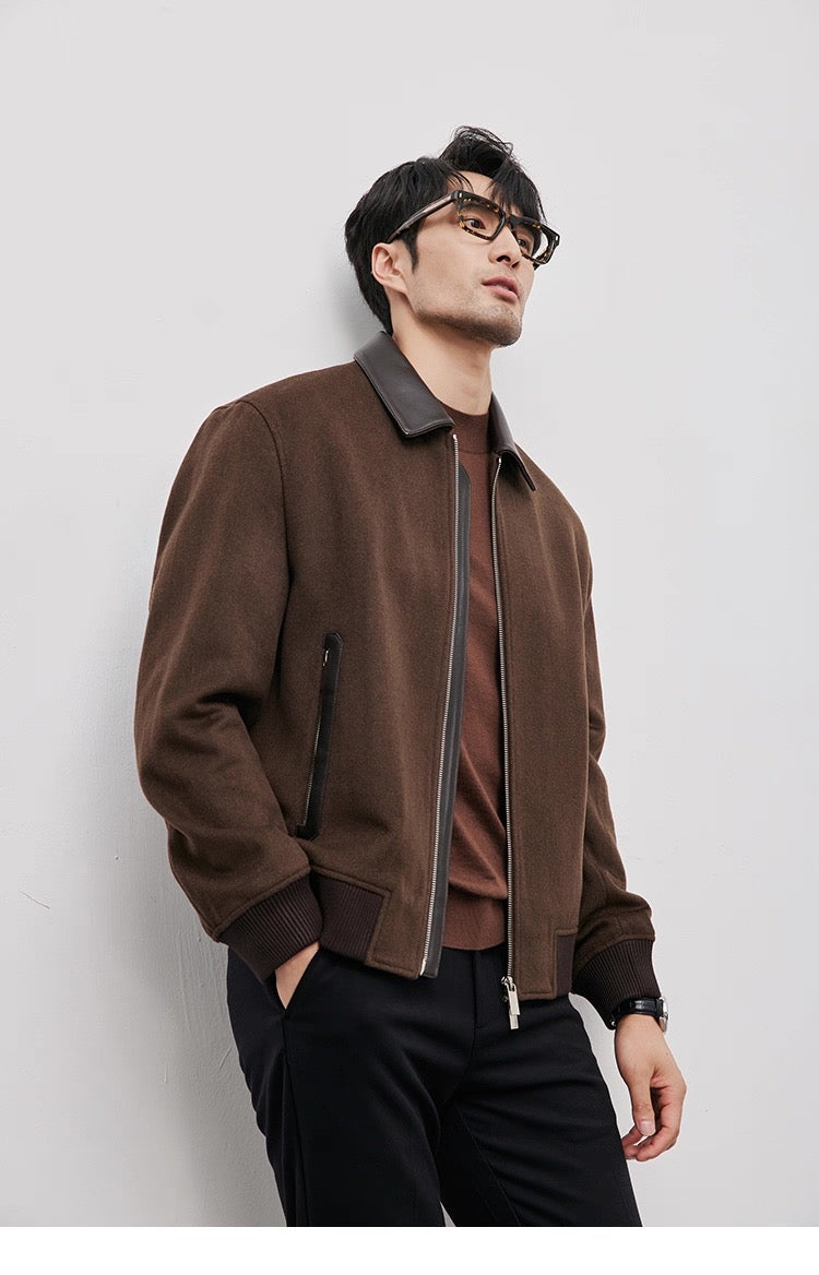 Chaqueta de aviador de piel auténtica – Bomber vintage americana con cremallera y cuello vuelto T0023