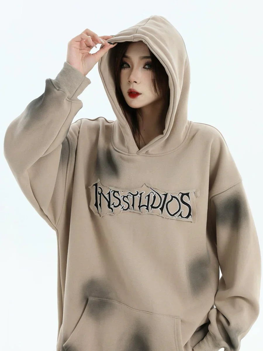 [INSstudios] SPRAY PAINT LOGO LOOSE HOODIE S0206