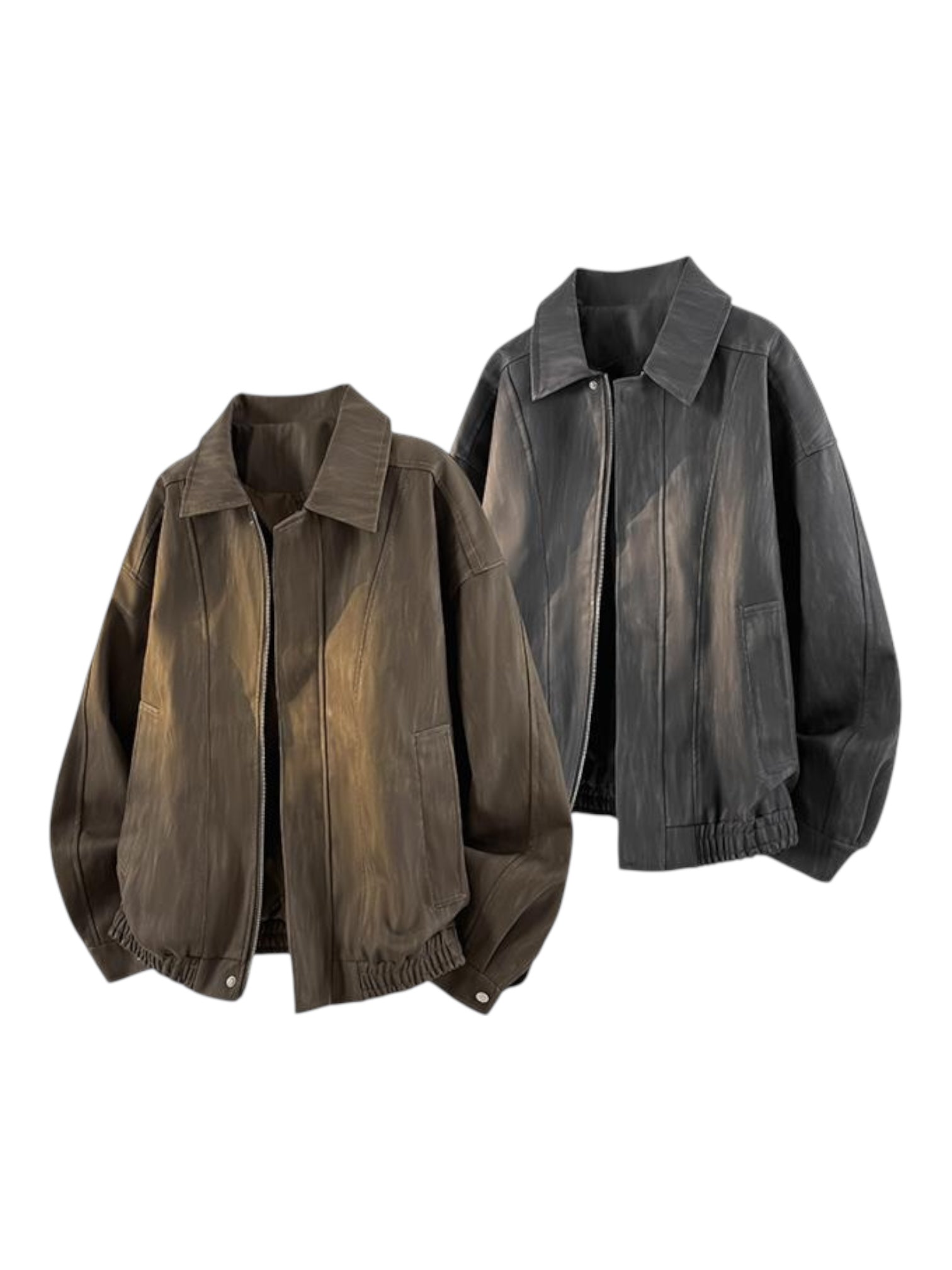 DYED FAUX LEATHER HARRINGTON JACKET T0137