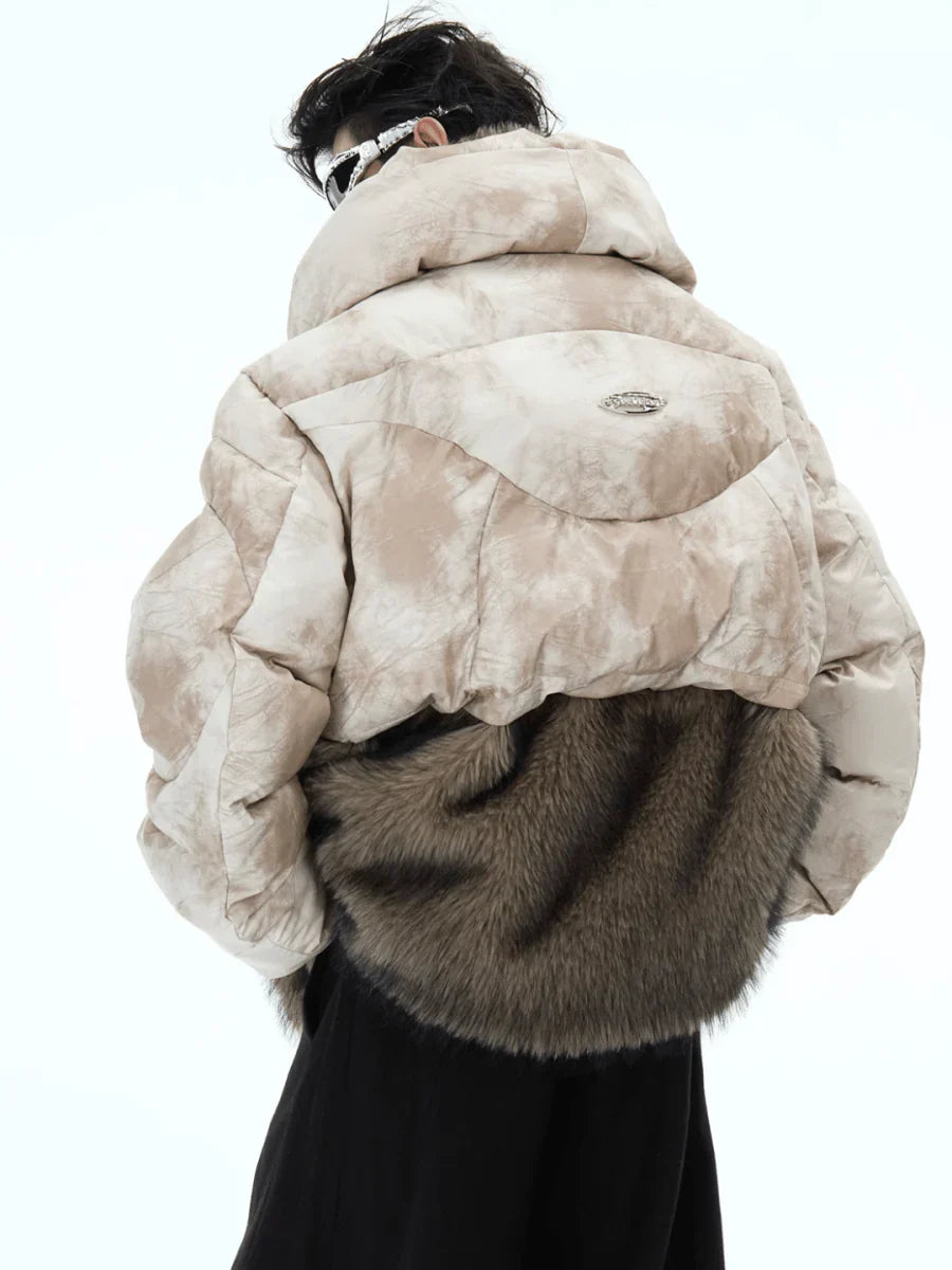 [CULTUREE] FAKE TWO-PIECE DESIGN FUR COTTON JACKET T0087