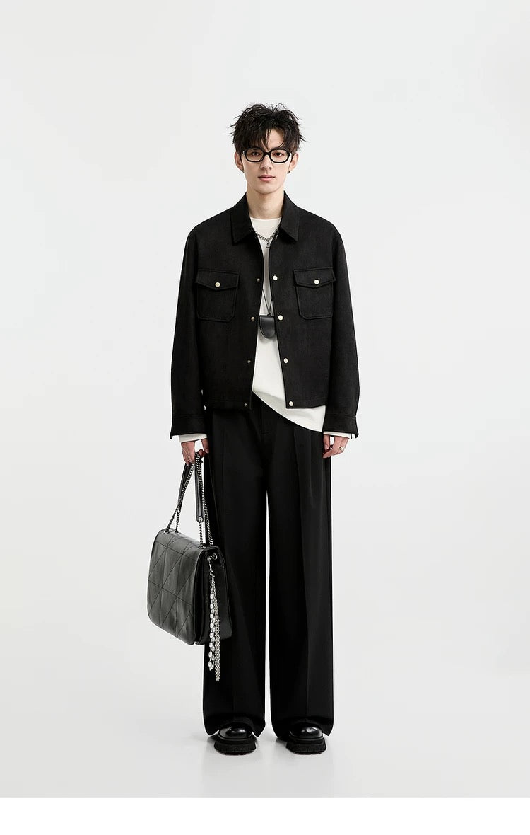 Chaqueta retro premium de ante sintético con solapa para hombre - Top corto informal para otoño T0039