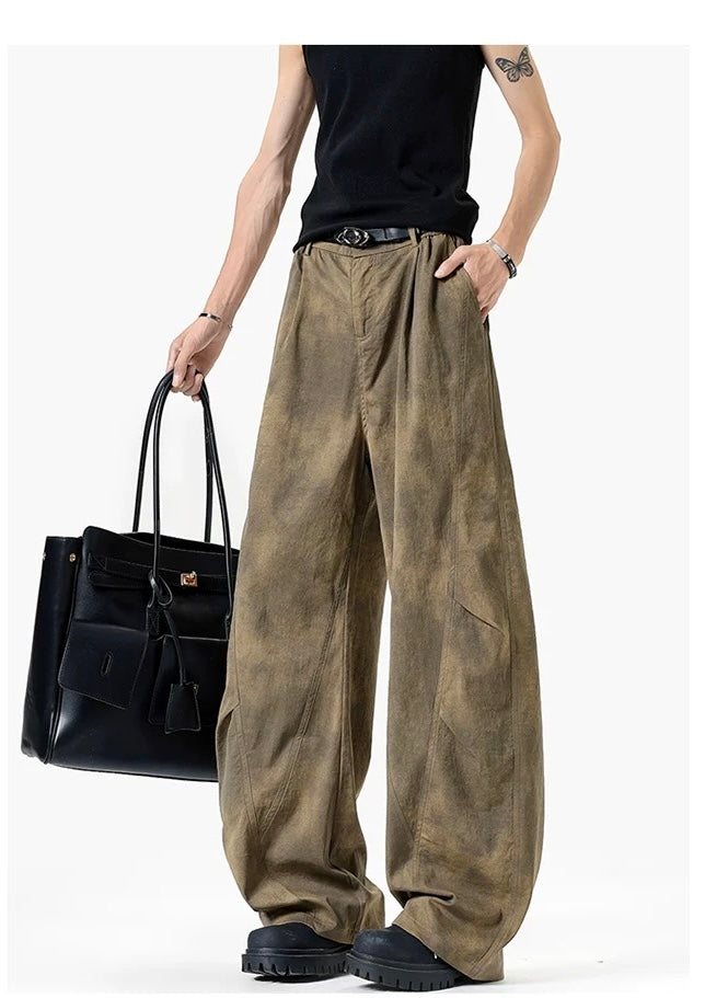 Wrinkled Washed Cargo Pants – American Vintage Dirty Dye Workwear Trousers B0048