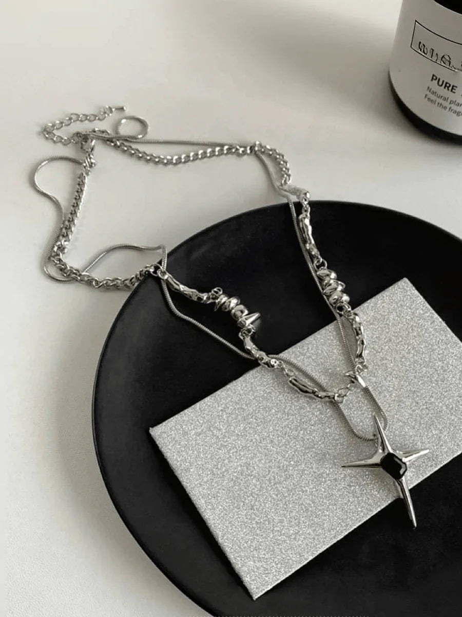 DOUBLE LAYER CHAIN ASYMMETRICAL NECKLACE A0033