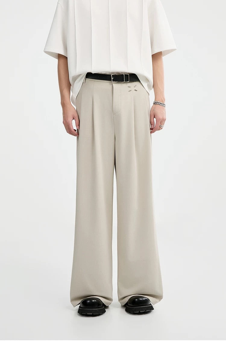 Wrinkle-Resistant Wool Embroidered Trousers - Men's Autumn Straight Leg Tencel Acetate Casual PantsB0103