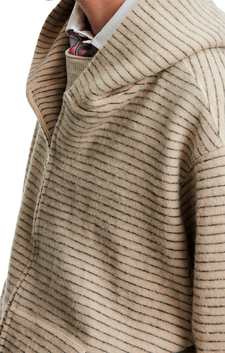 Sudadera a rayas con cremallera – Sudadera estilo cárdigan con capucha estilo streetwear vintage americano T0207