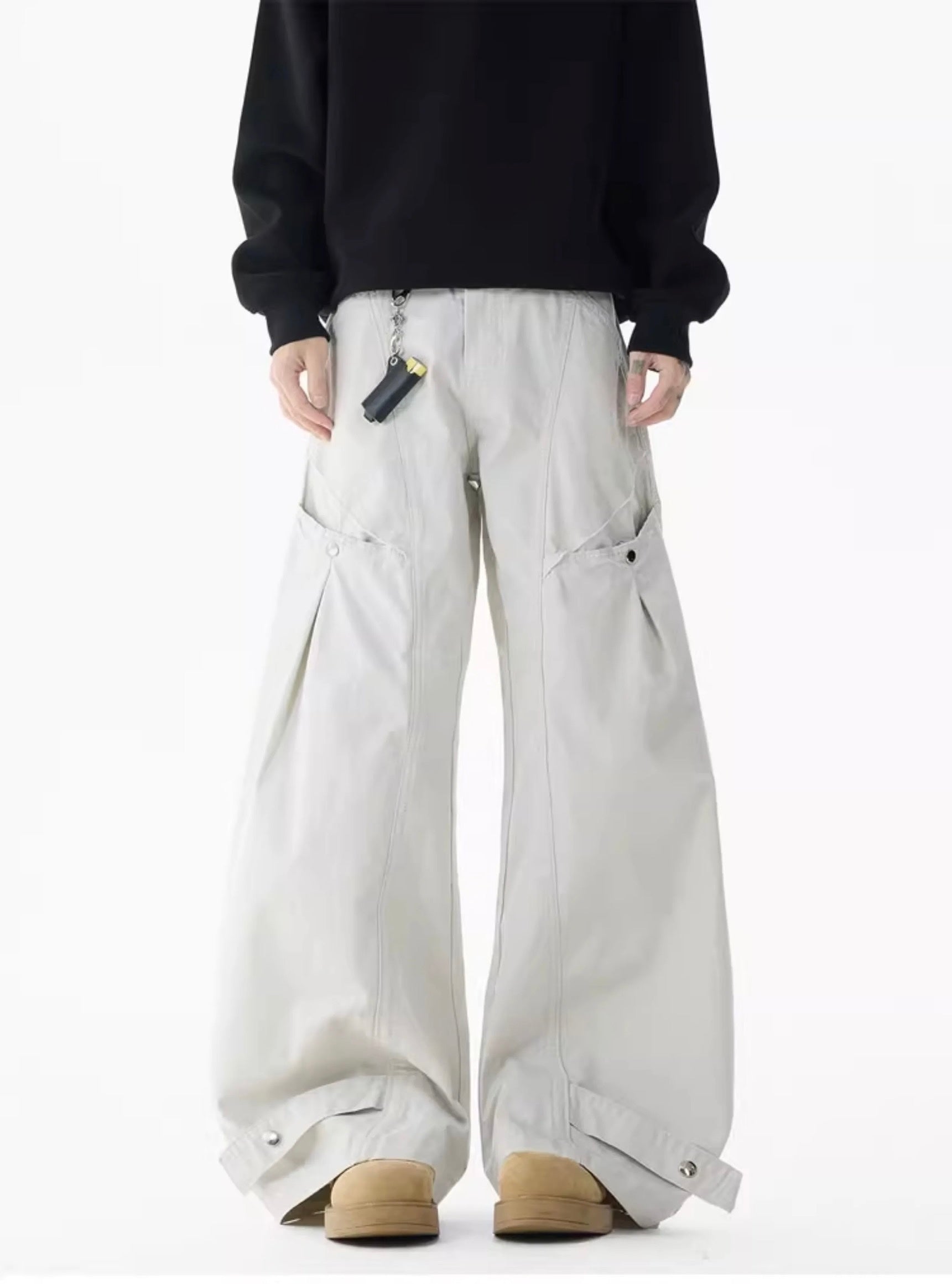 Men’s American Deconstructed Cargo Pants – Oversized Utility Streetwear Trousers B0051