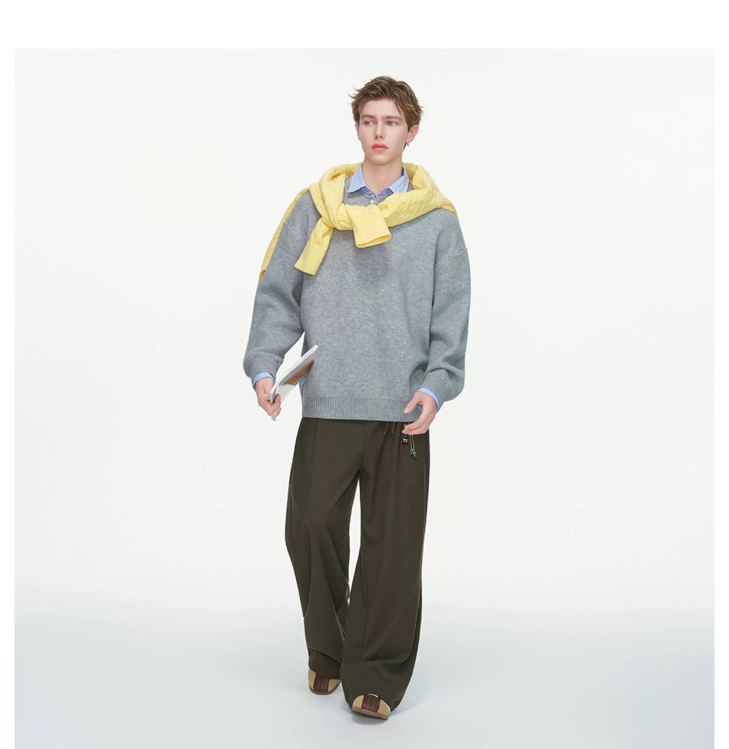 Men’s Layered Stripe Collar Sweatshirt – Vintage Preppy Street Pullover S0045